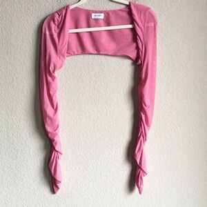 Outcast Pink Mesh Bolero Shrug Ruched Sleeve Large Festival Y2K